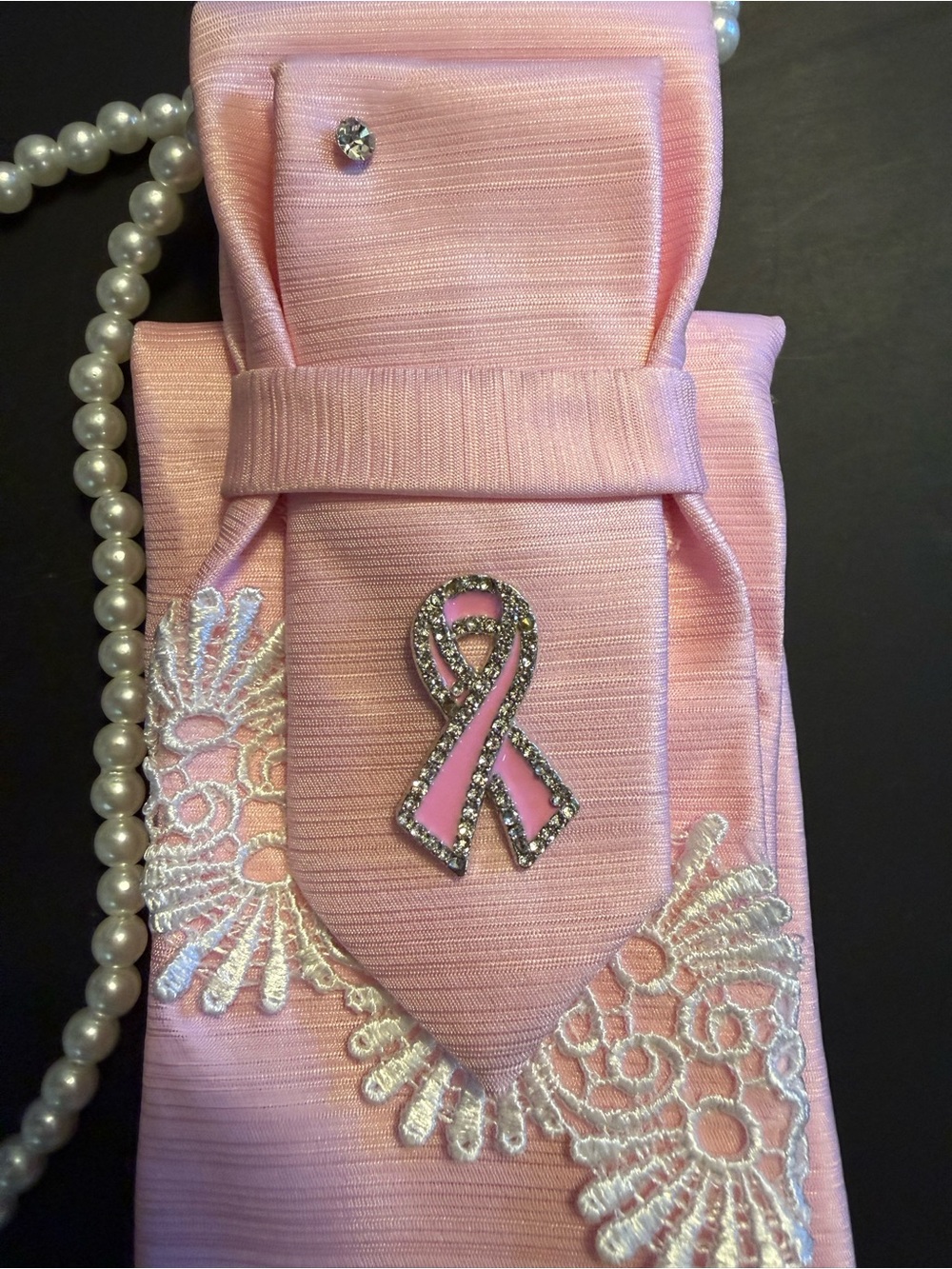 Dawn of Hope — Breast Cancer Awareness Tie Necklace - Picture 3 of 5